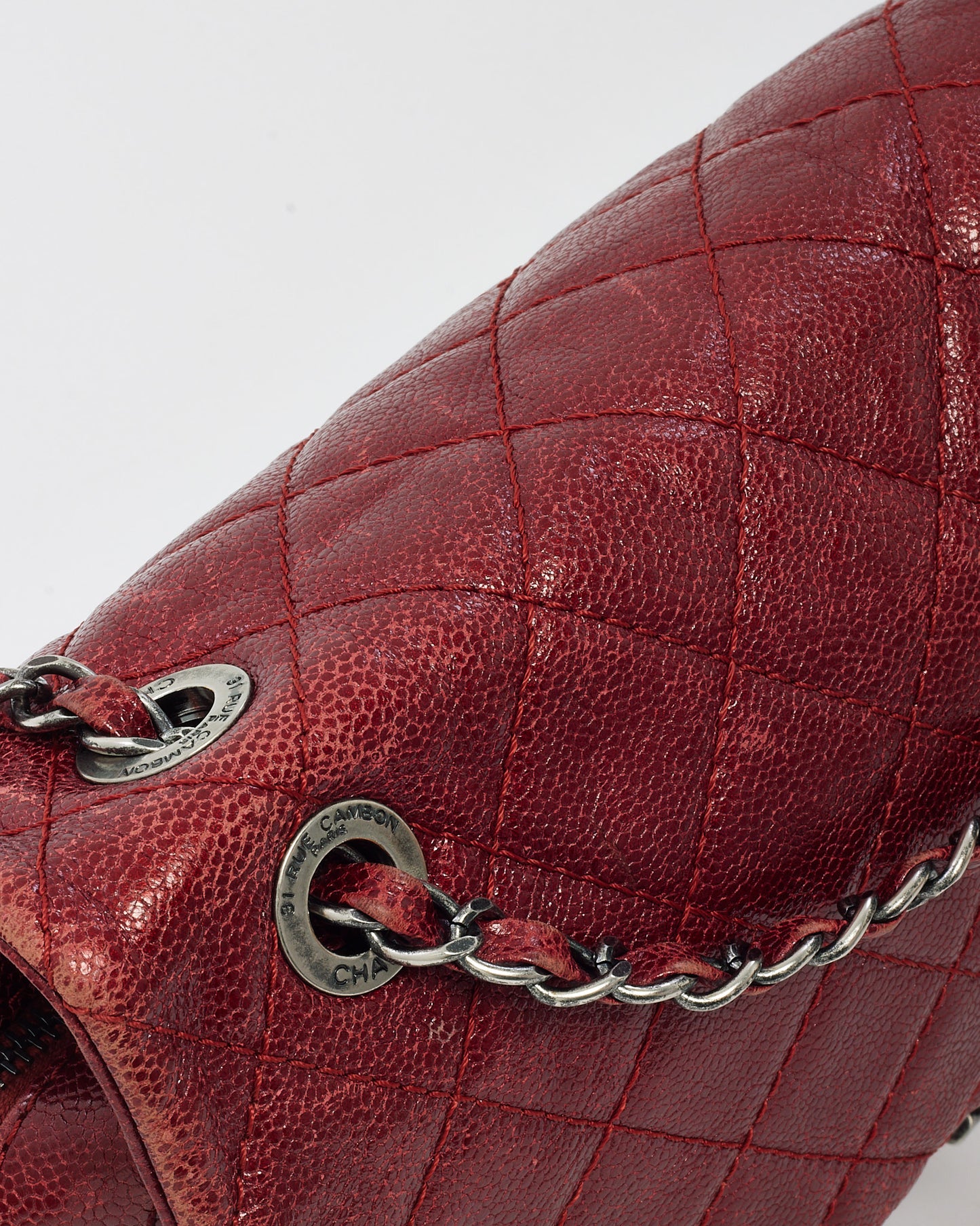 Chanel Burgundy Red Quilted Caviar Leather Jumbo Easy Flap Shoulder Bag SHW