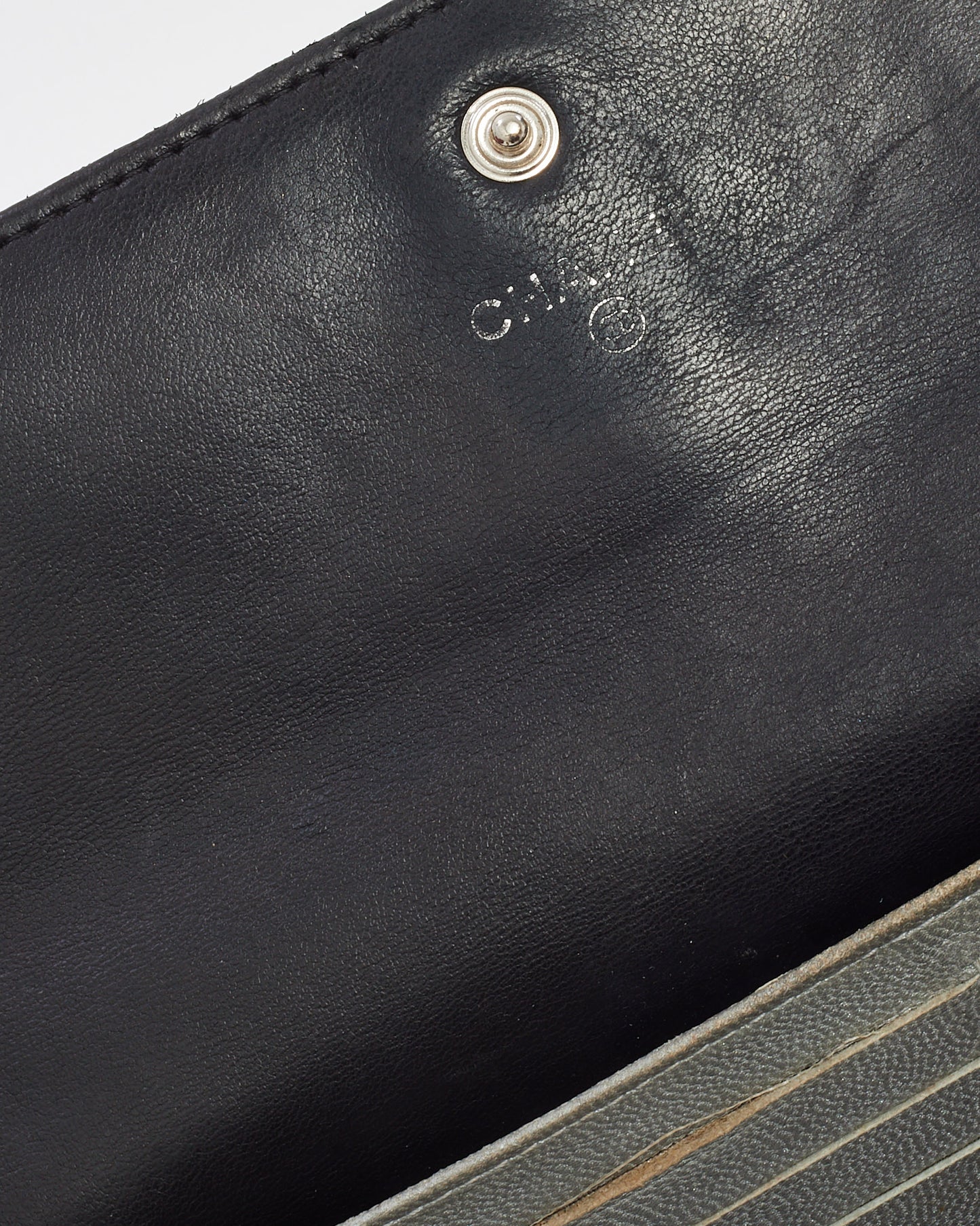 Chanel Black Leather Embossed Camellia Flower CC Logo Continental Wallet