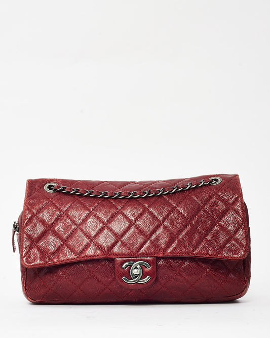 Chanel Burgundy Red Quilted Caviar Leather Jumbo Easy Flap Shoulder Bag SHW