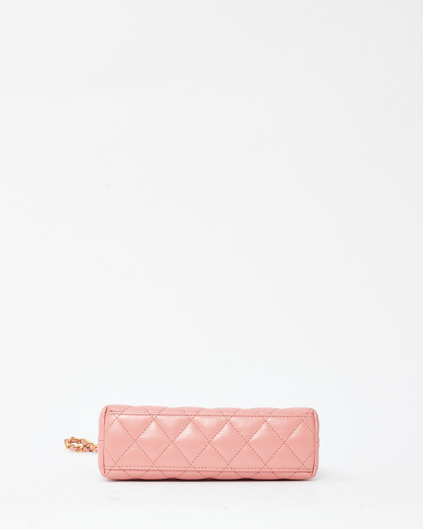 Chanel Coral Pink Shiny Aged Quilted Calfskin Leather Nano Kelly Shopper Crossbody GHW