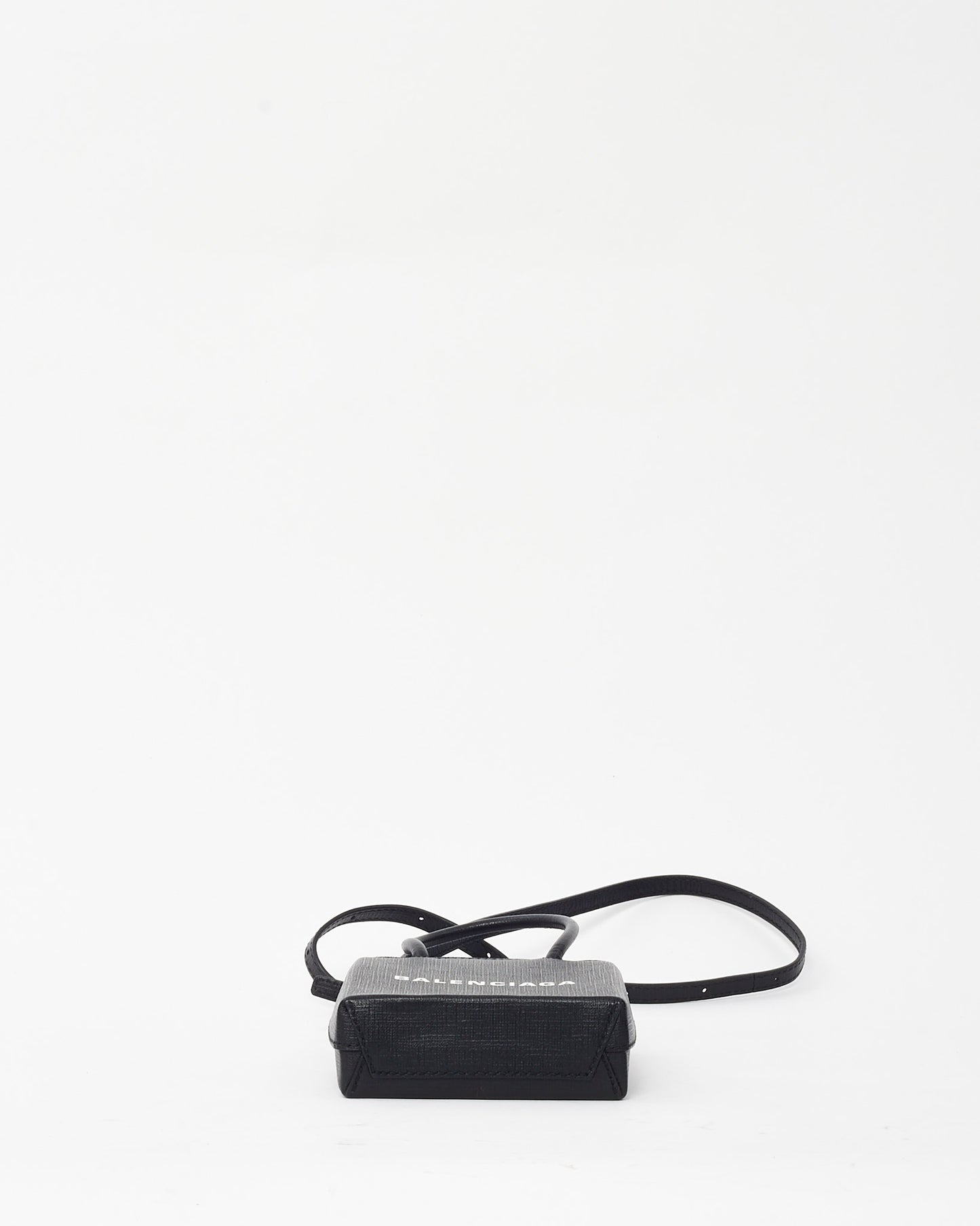 Balenciaga Black Textured Leather Logo-Print Mini Shopping Phone Case Crossbody Bag