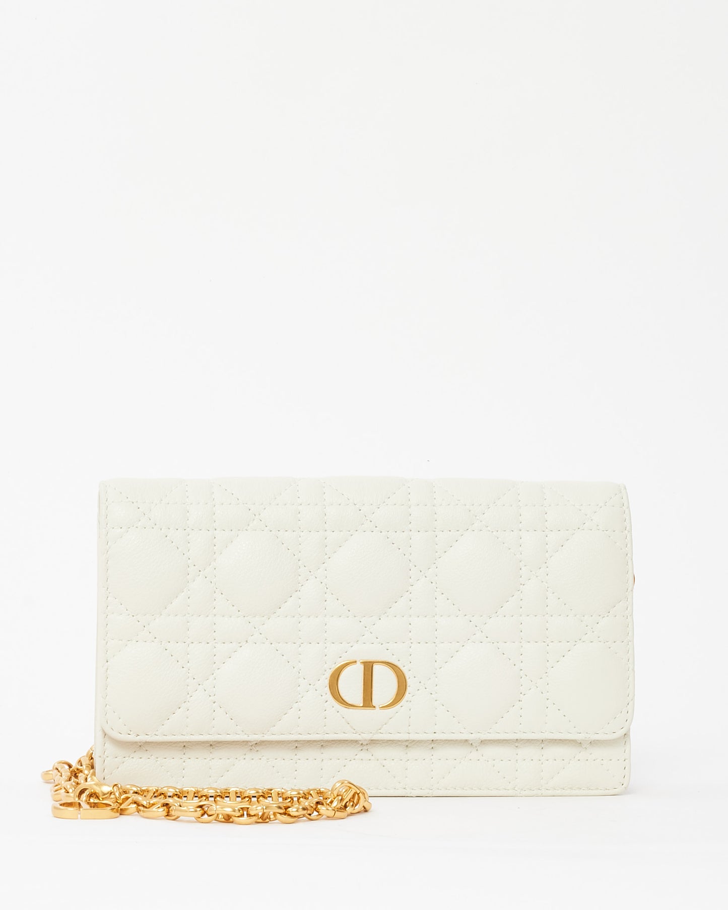 Dior White Latte Supple Cannage Calfskin Dior Caro Pouch Belt Bag Clutch GHW