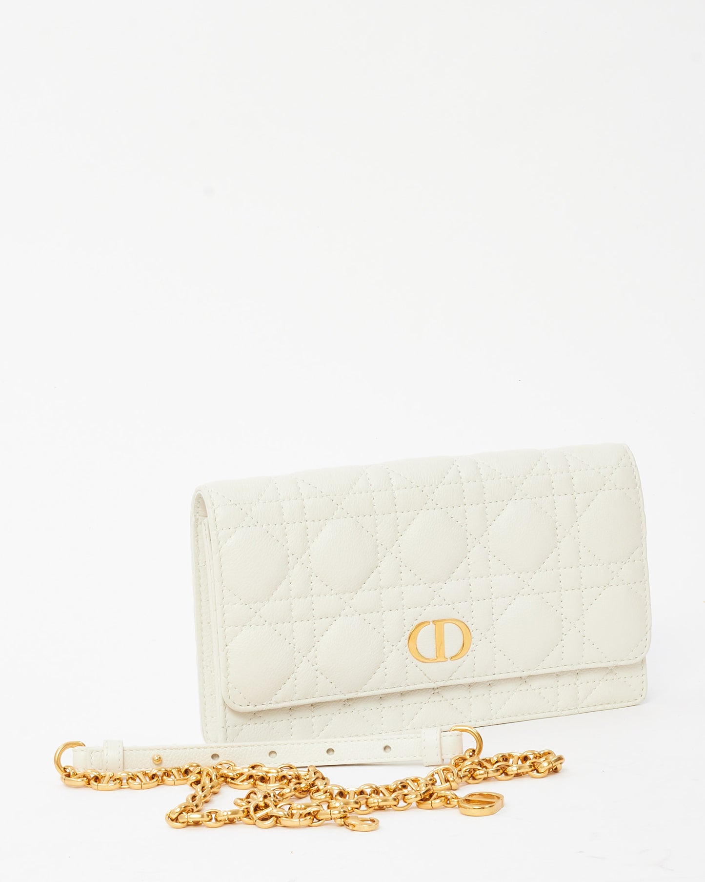 Dior White Latte Supple Cannage Calfskin Dior Caro Pouch Belt Bag Clutch GHW