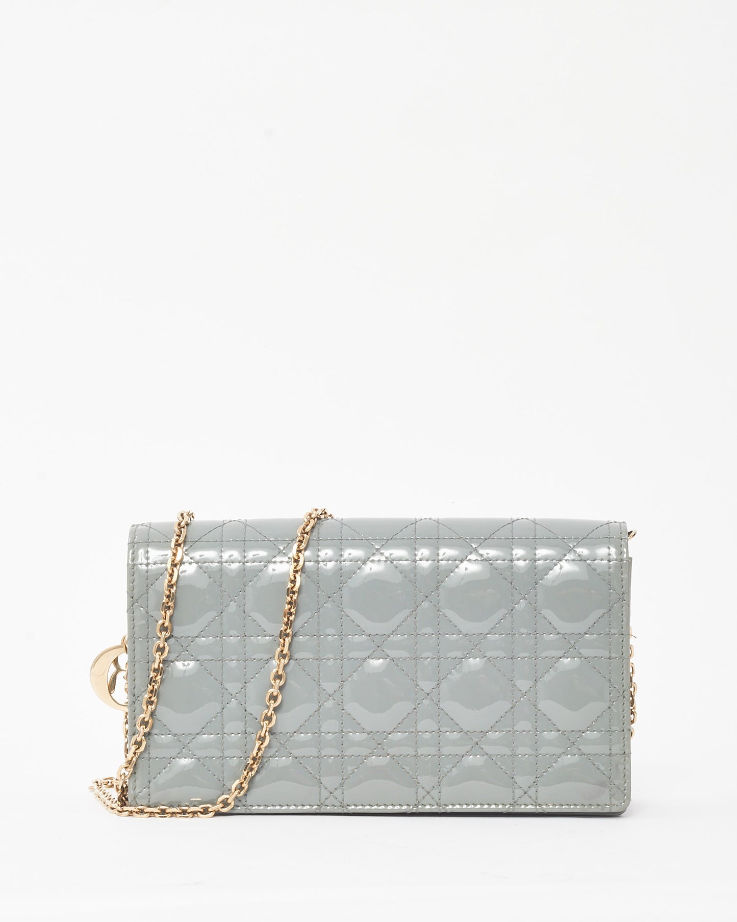 Dior Grey Patent Cannage Calfskin Leather Lady Dior Pouch with GHW Chain WOC