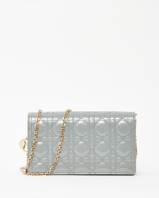Dior Grey Patent Cannage Calfskin Leather Lady Dior Pouch with GHW Chain WOC