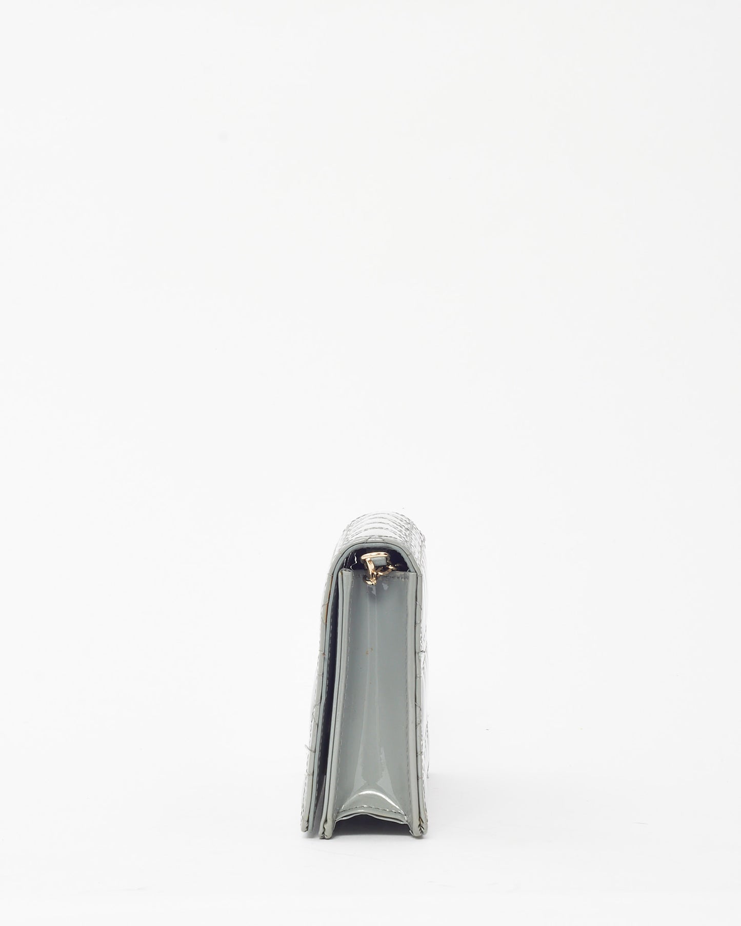 Dior Grey Patent Cannage Calfskin Leather Lady Dior Pouch with GHW Chain WOC