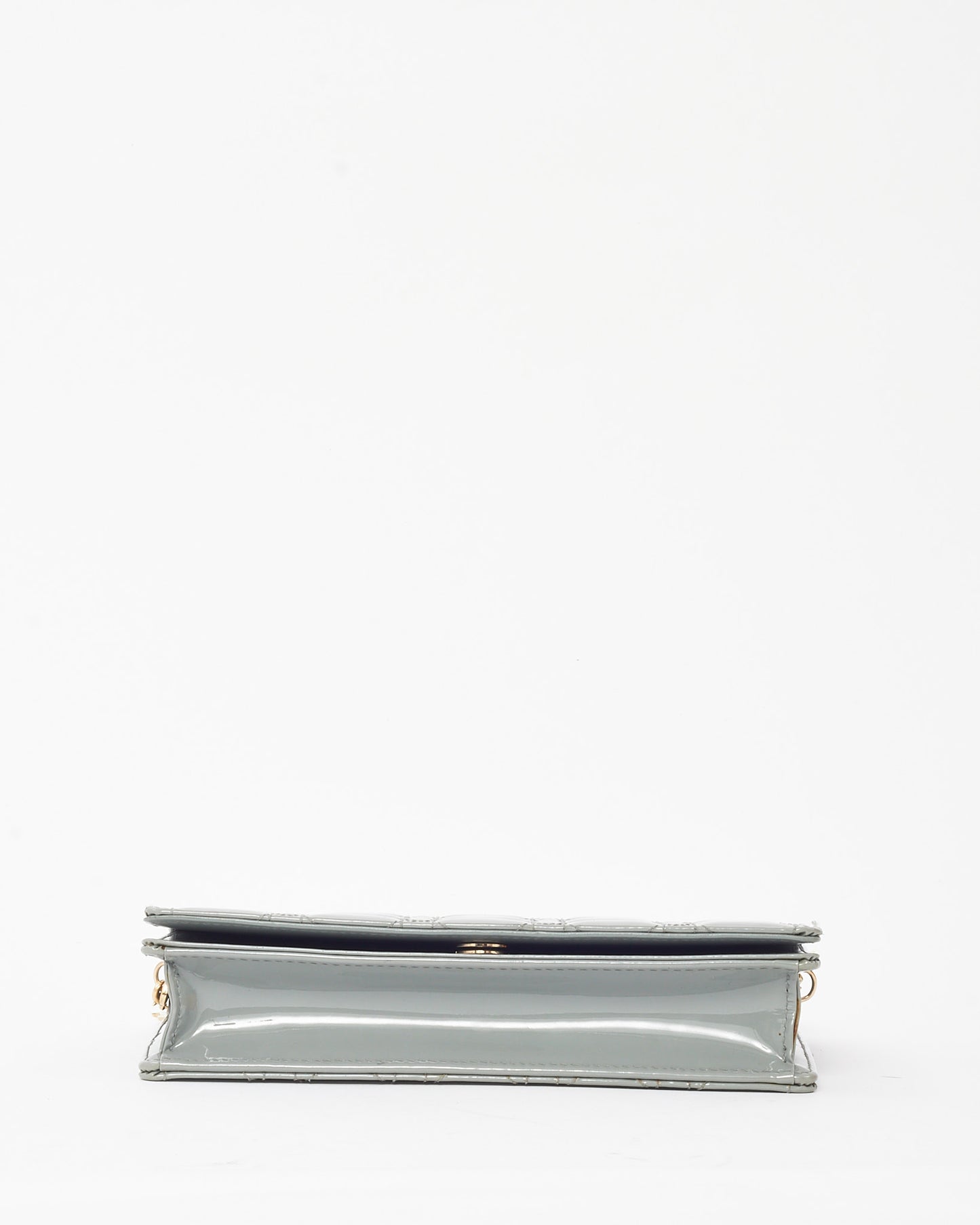Dior Grey Patent Cannage Calfskin Leather Lady Dior Pouch with GHW Chain WOC