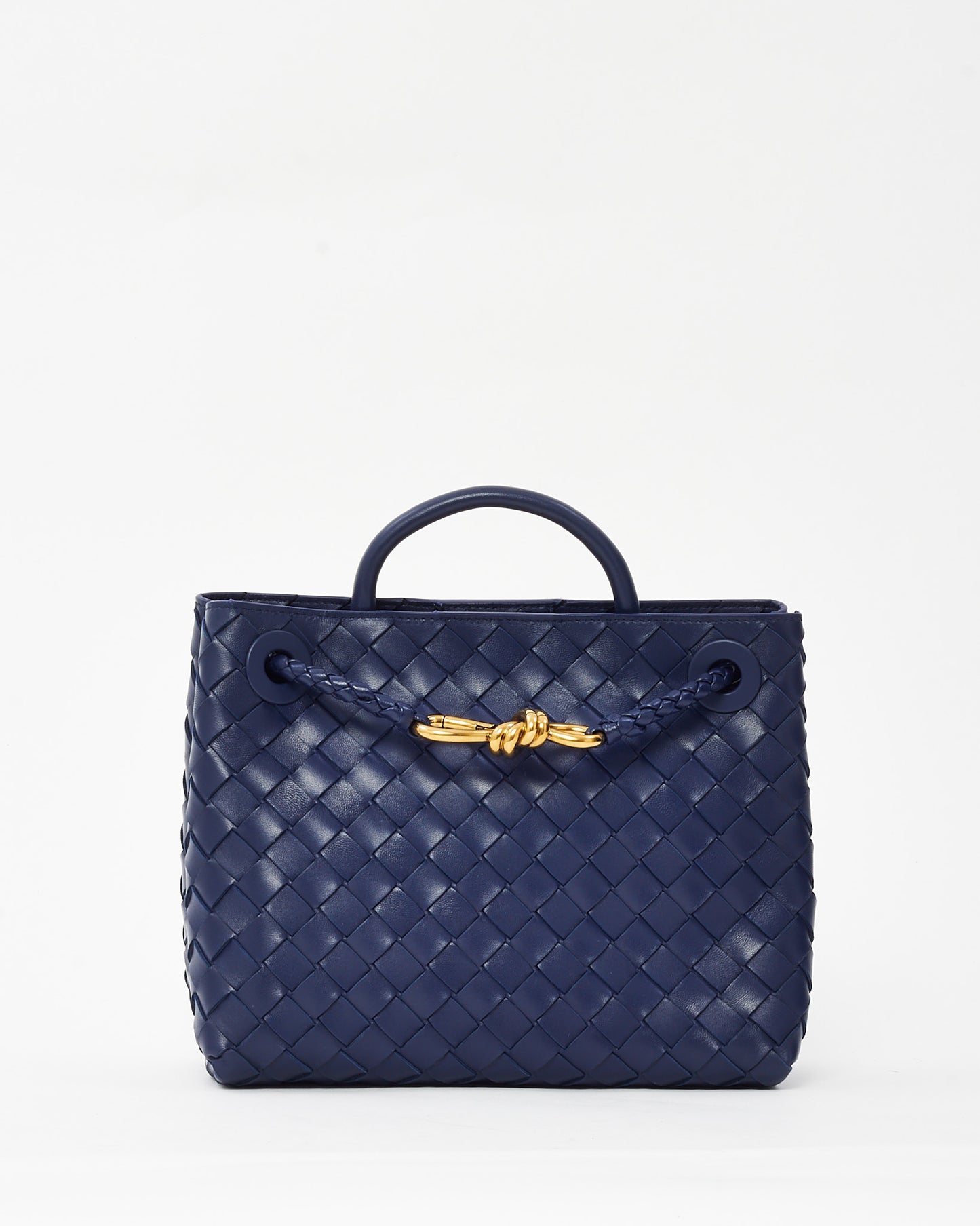 Bottega Veneta Navy Intrecciato Leather Small Andiamo Bag GHW