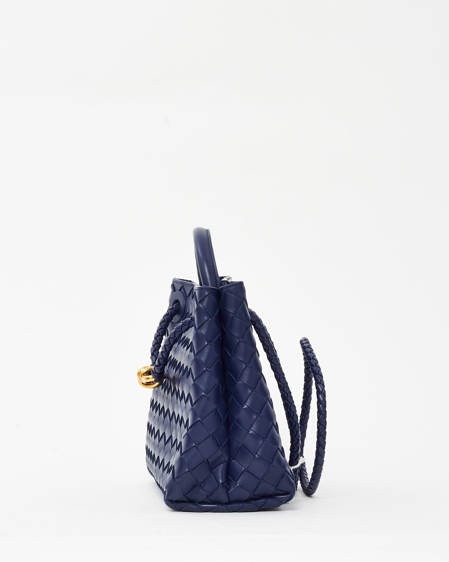 Bottega Veneta Navy Intrecciato Leather Small Andiamo Bag GHW