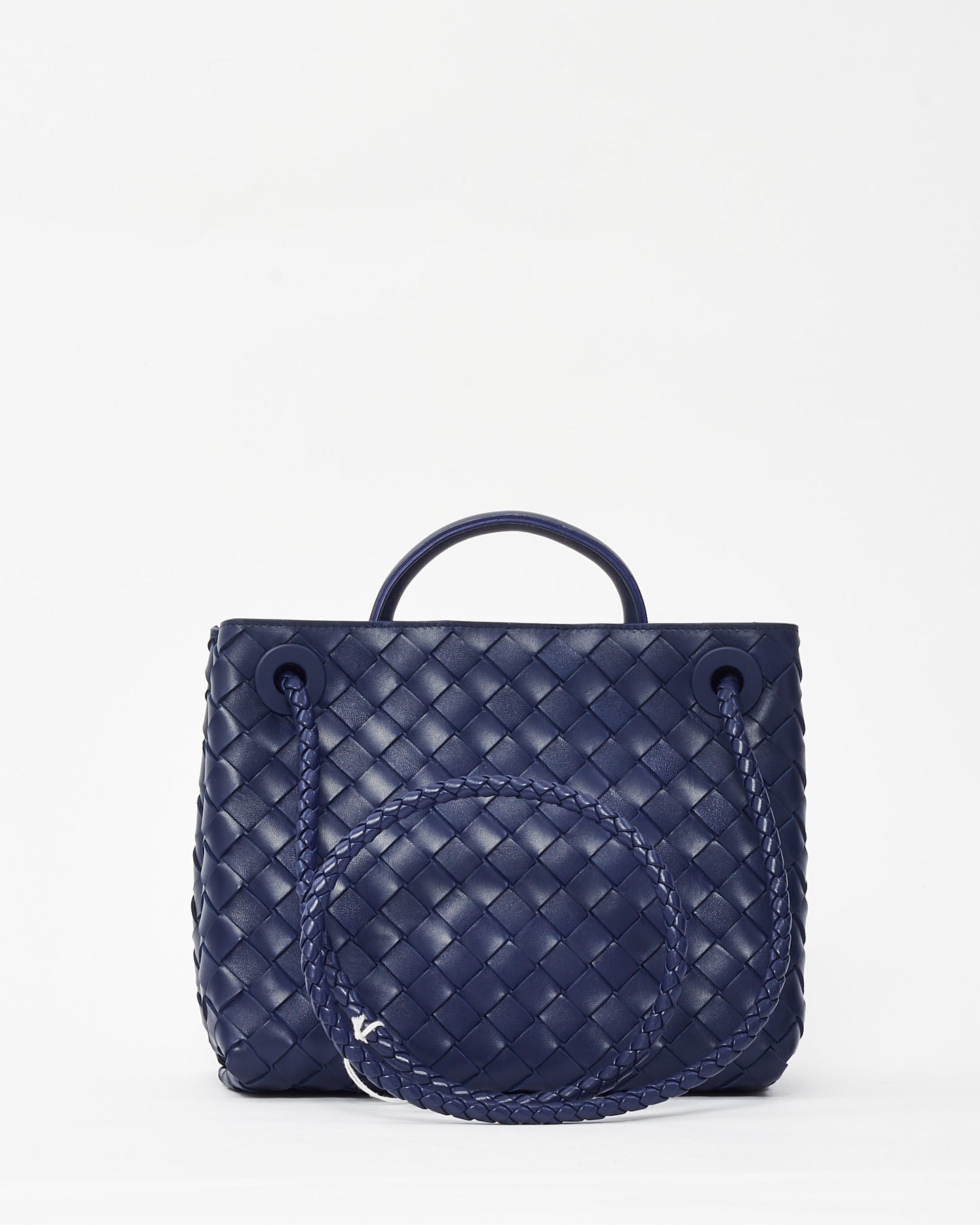 Bottega Veneta Navy Intrecciato Leather Small Andiamo Bag GHW