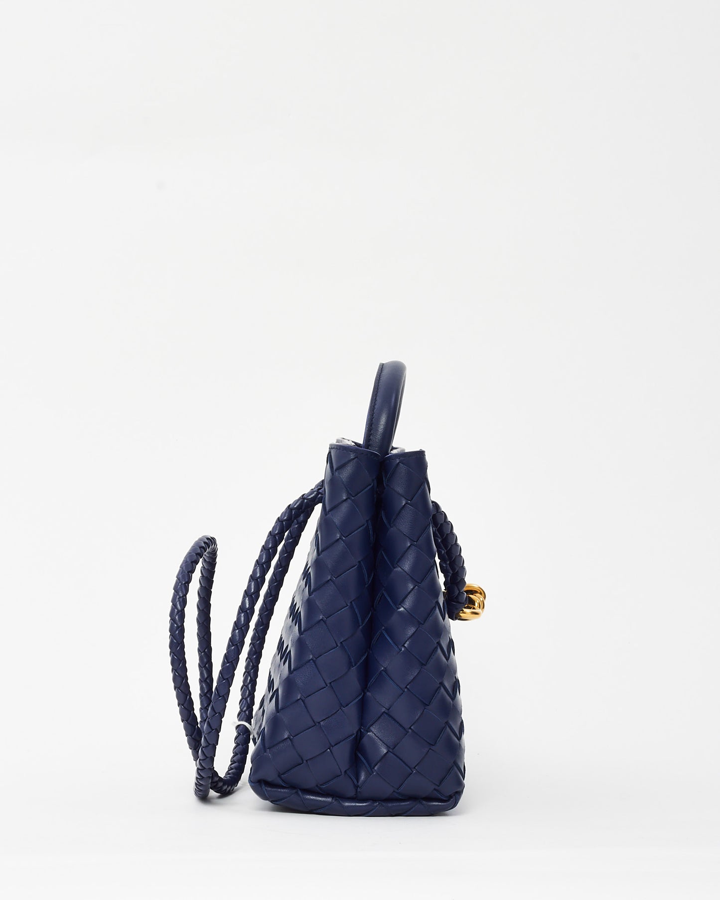 Bottega Veneta Navy Intrecciato Leather Small Andiamo Bag GHW