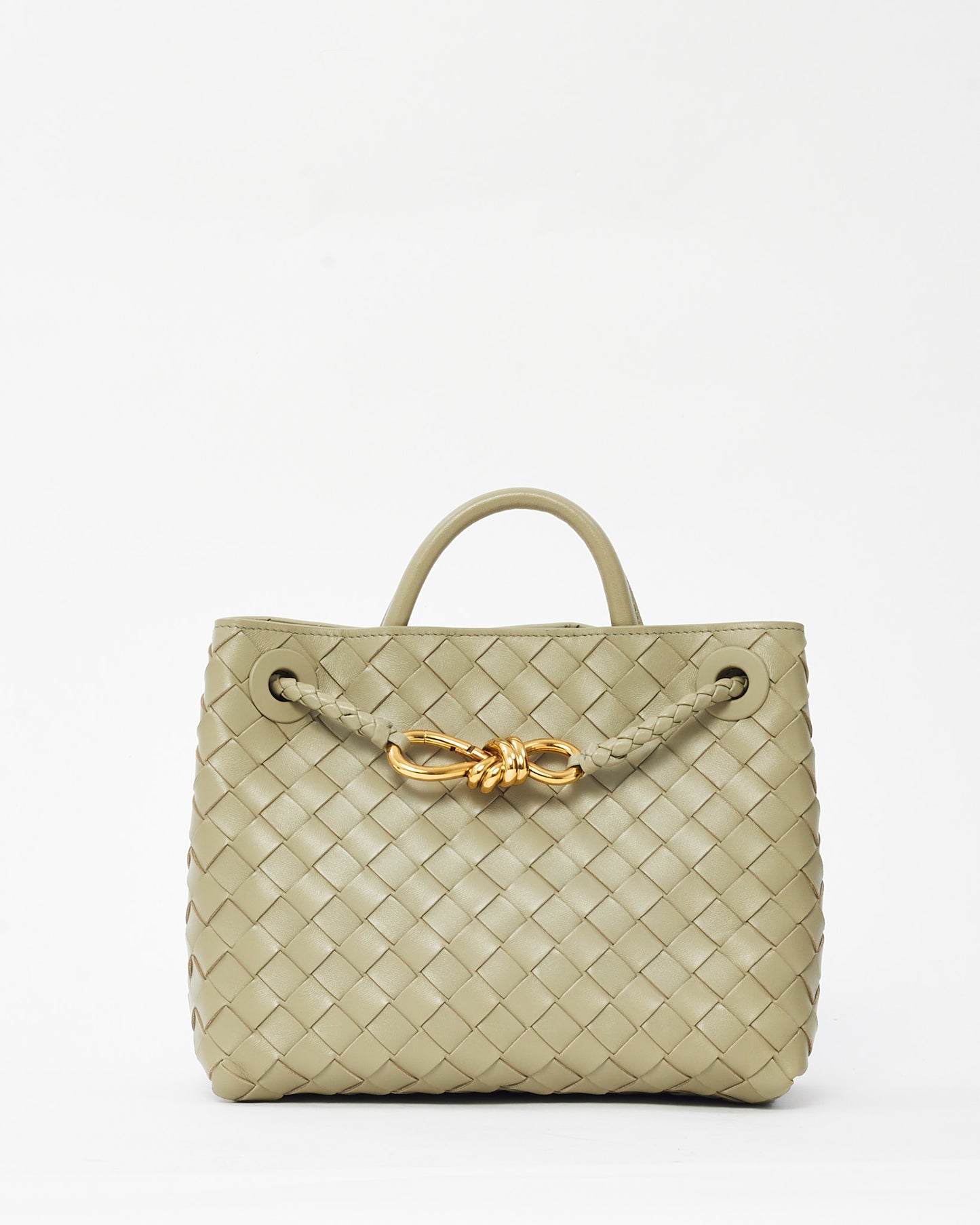 Bottega Veneta Travertine Intrecciato  Leather Small Andiamo Bag GHW