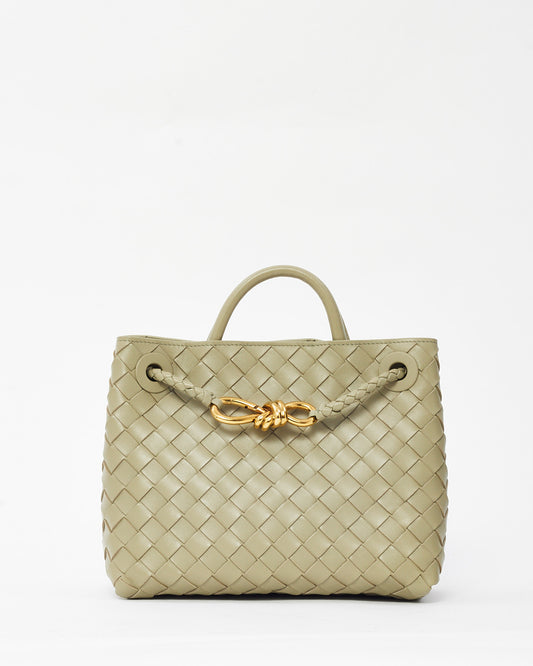 Bottega Veneta Travertine Intrecciato  Leather Small Andiamo Bag GHW
