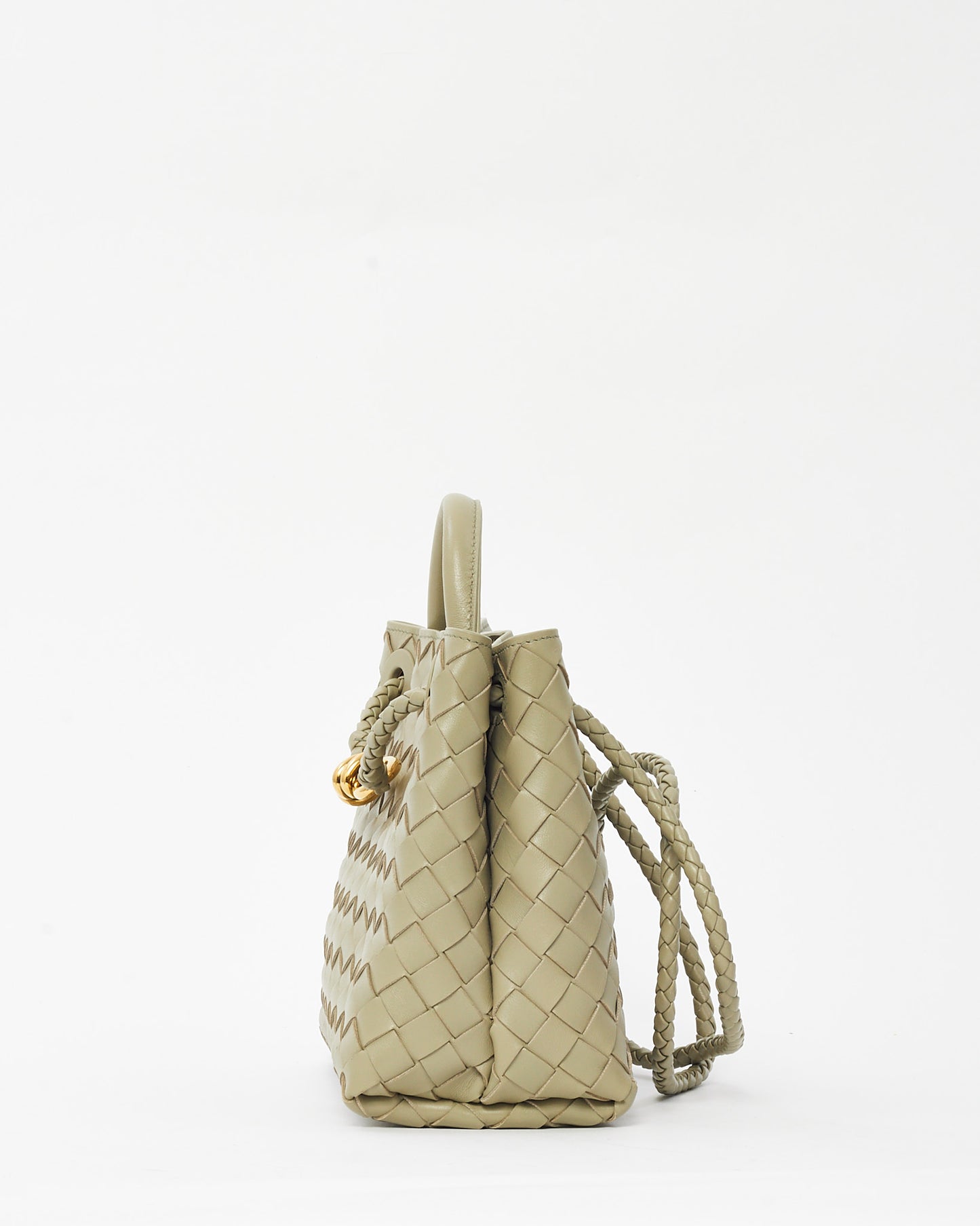Bottega Veneta Travertine Intrecciato  Leather Small Andiamo Bag GHW