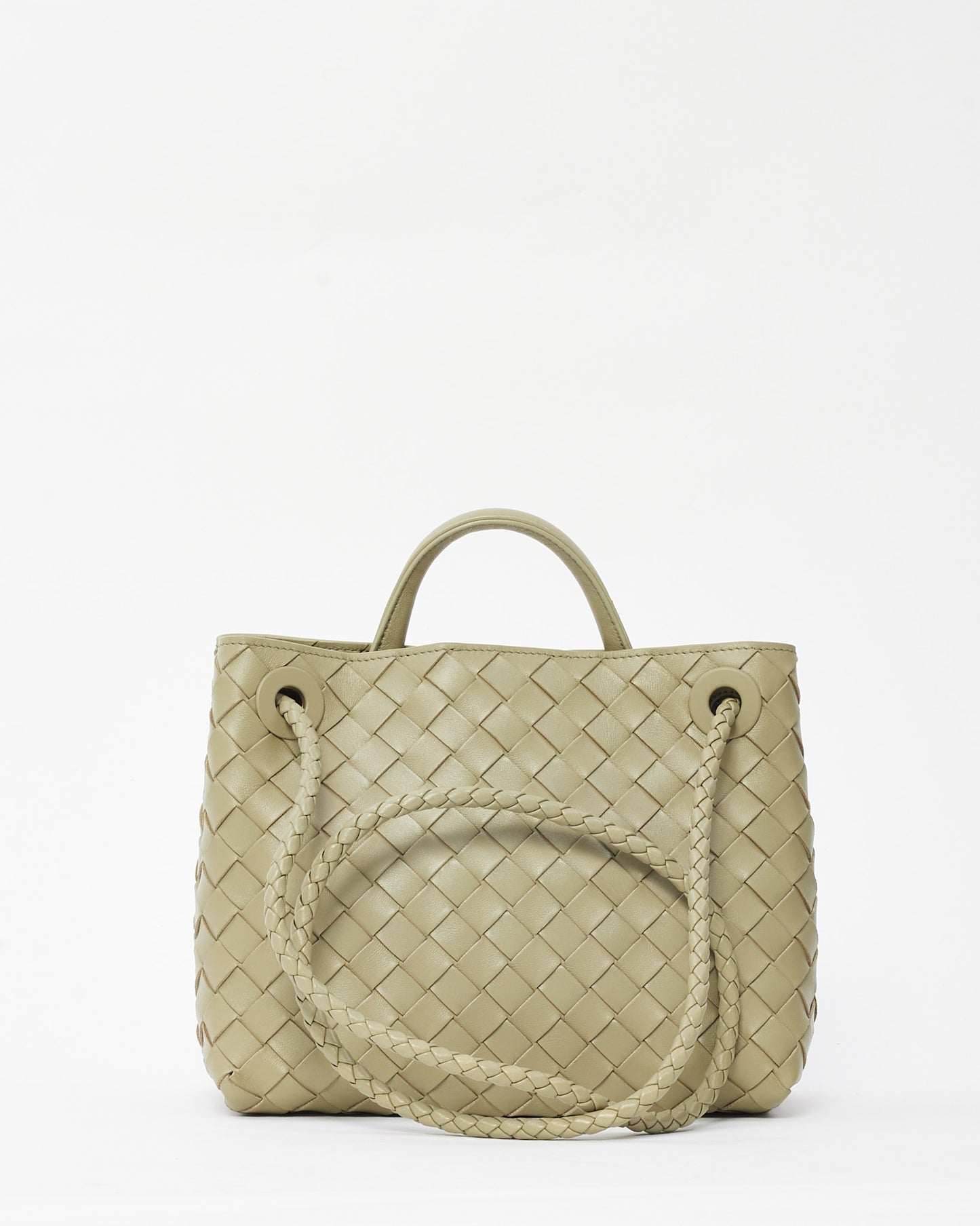 Bottega Veneta Travertine Intrecciato  Leather Small Andiamo Bag GHW