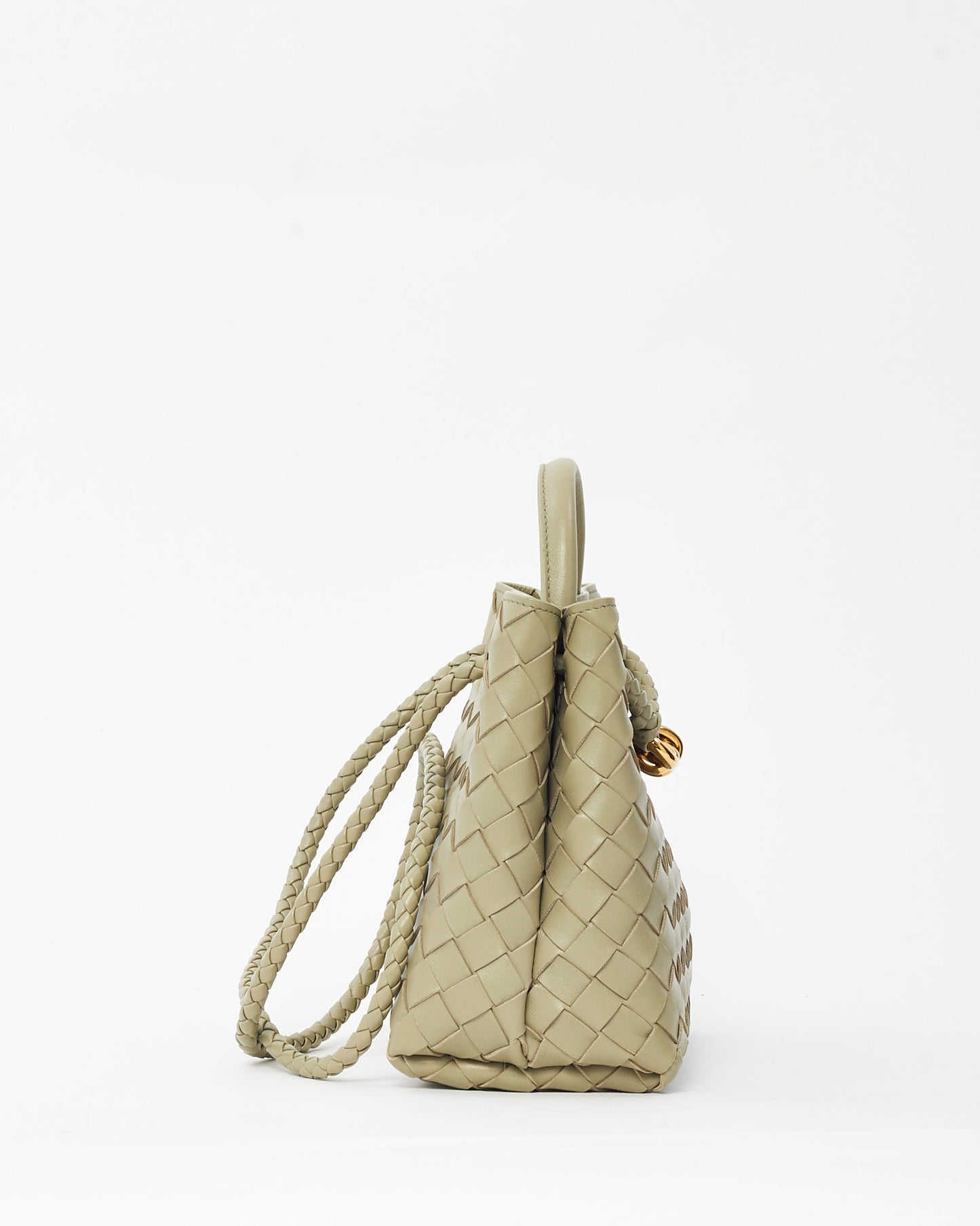 Bottega Veneta Travertine Intrecciato  Leather Small Andiamo Bag GHW