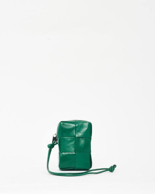 Bottega Veneta Green Intrecciato Leather Cassette Zip Wristlet Pouch