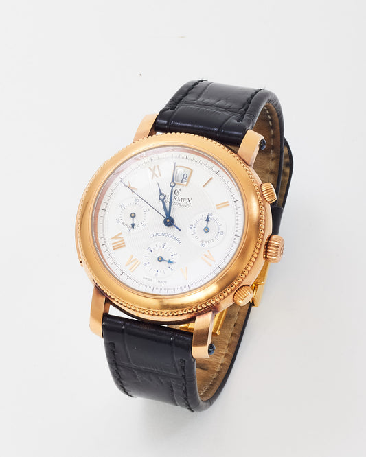 Charmex of Switzerland Black Croc Leather Rose Gold Steel Jubil 1926-2006 Chronograph Watch 43mm