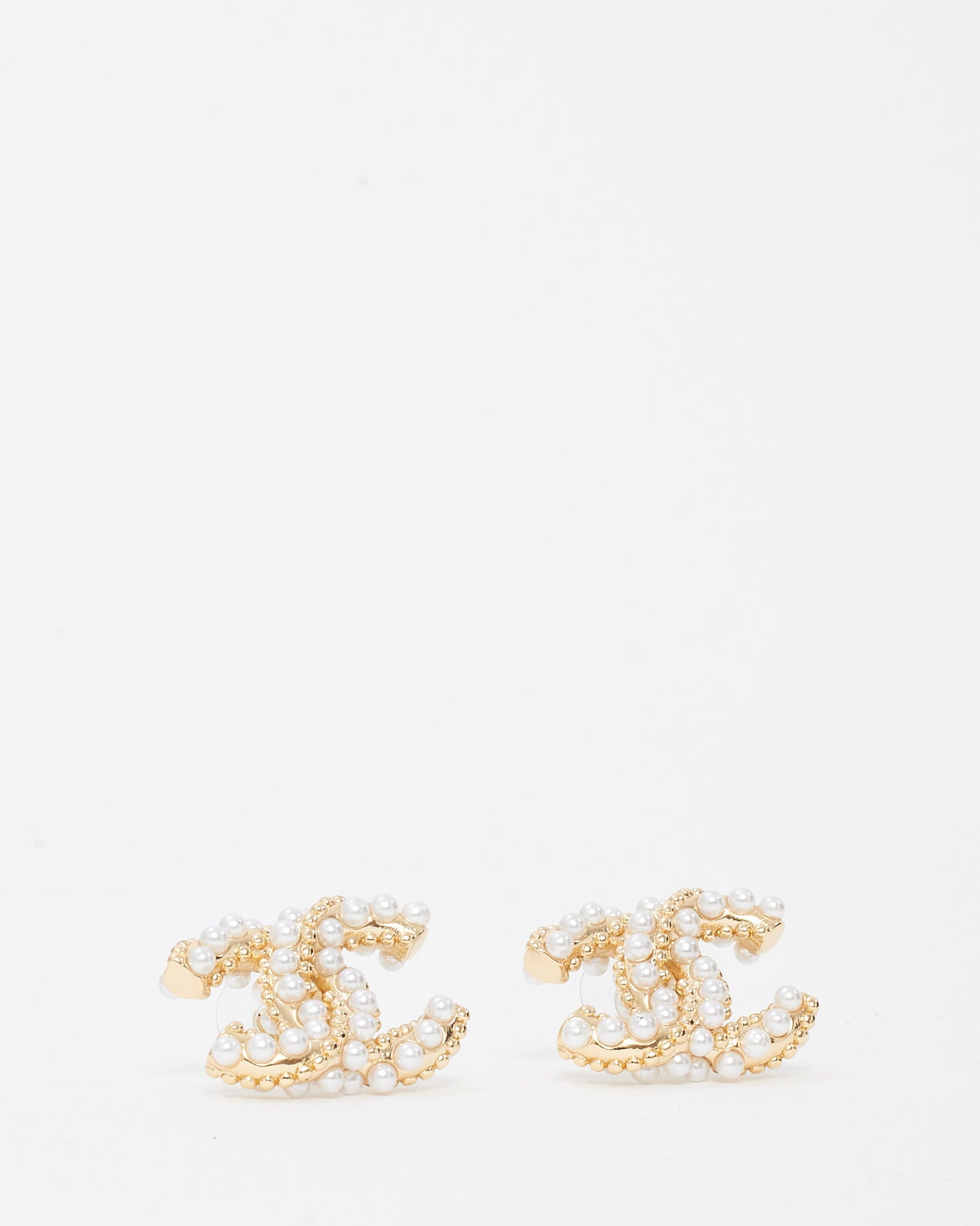 Chanel Gold Metal and Pearl Embellished CC Logo Earrings