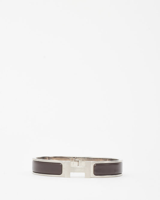 Hermès Silver and Grey Enamel Narrow Clic Clac Bracelet - GM