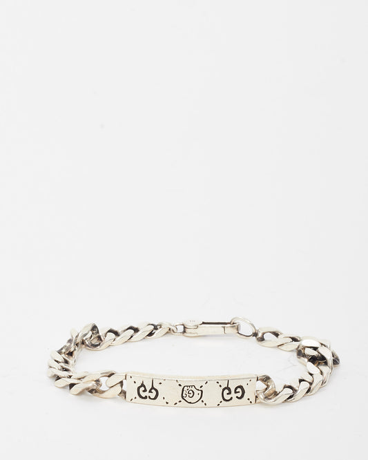 Gucci Sterling Silver Metal Curb Link GG Ghost ID Bracelet