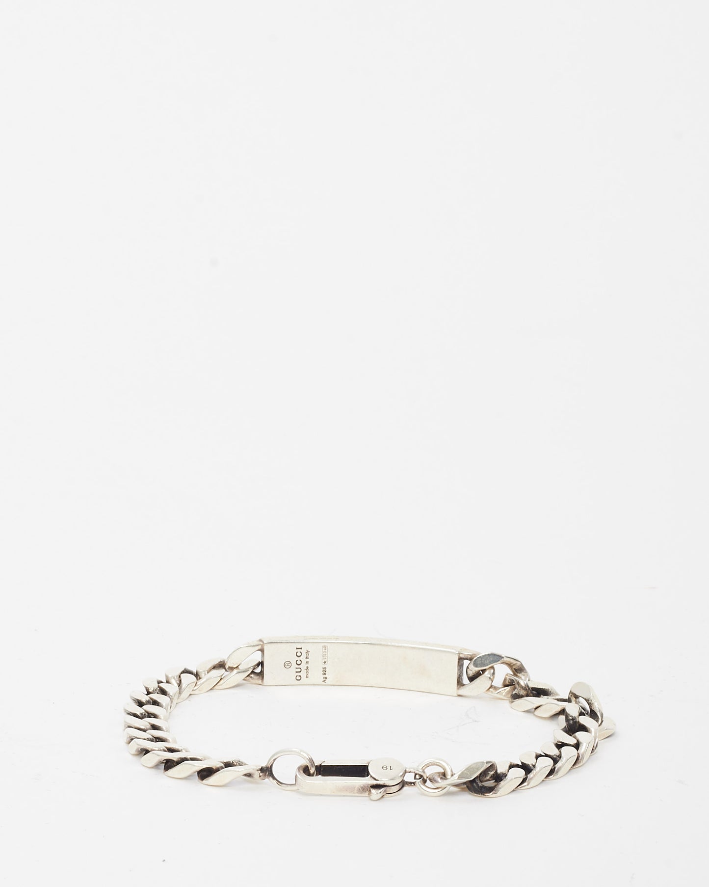 Gucci Sterling Silver Metal Curb Link GG Ghost ID Bracelet