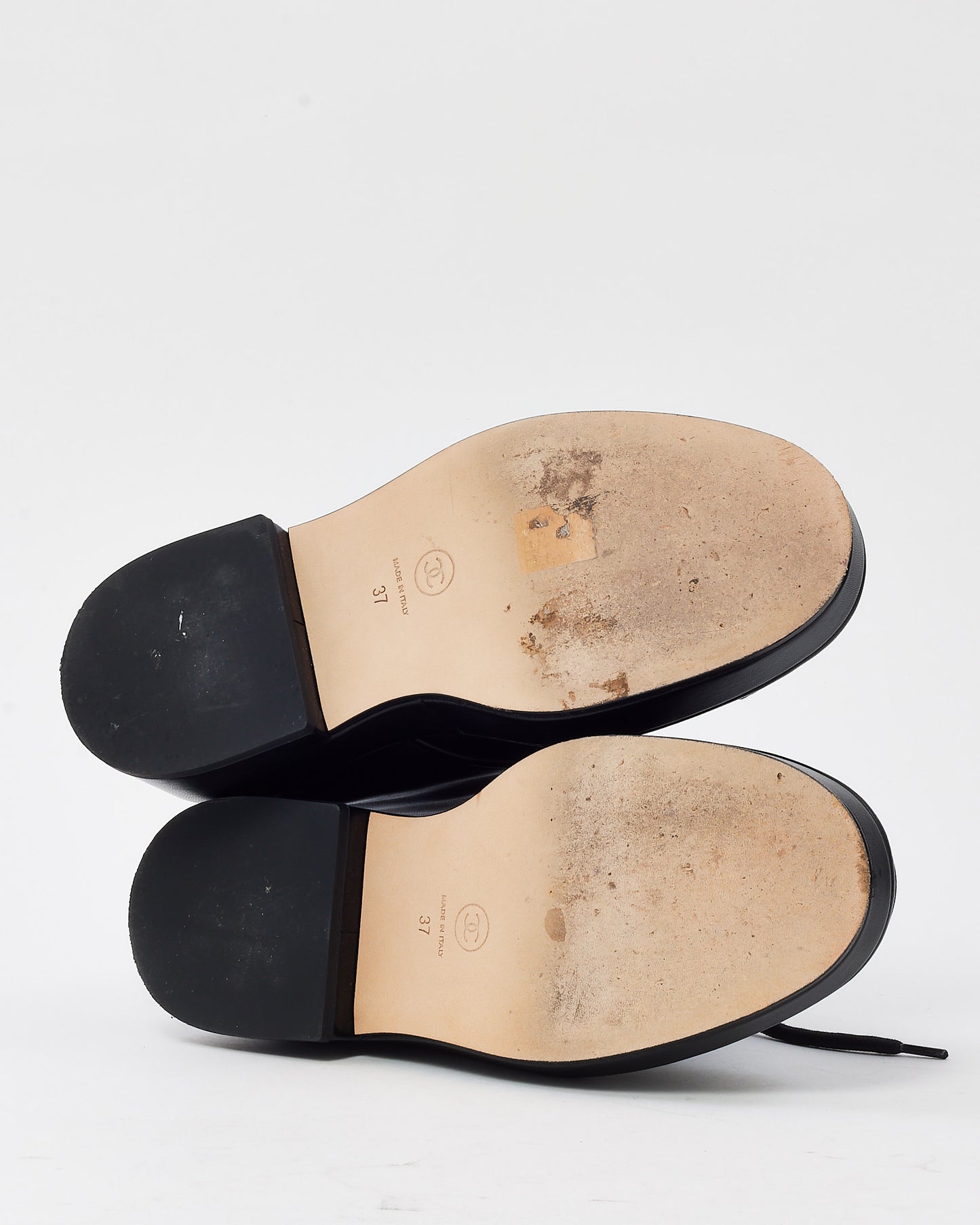 Chanel Black Calfskin Leather and Grosgrain CC Logo Gold Chainlink Derbies Gavroche Boots - 37