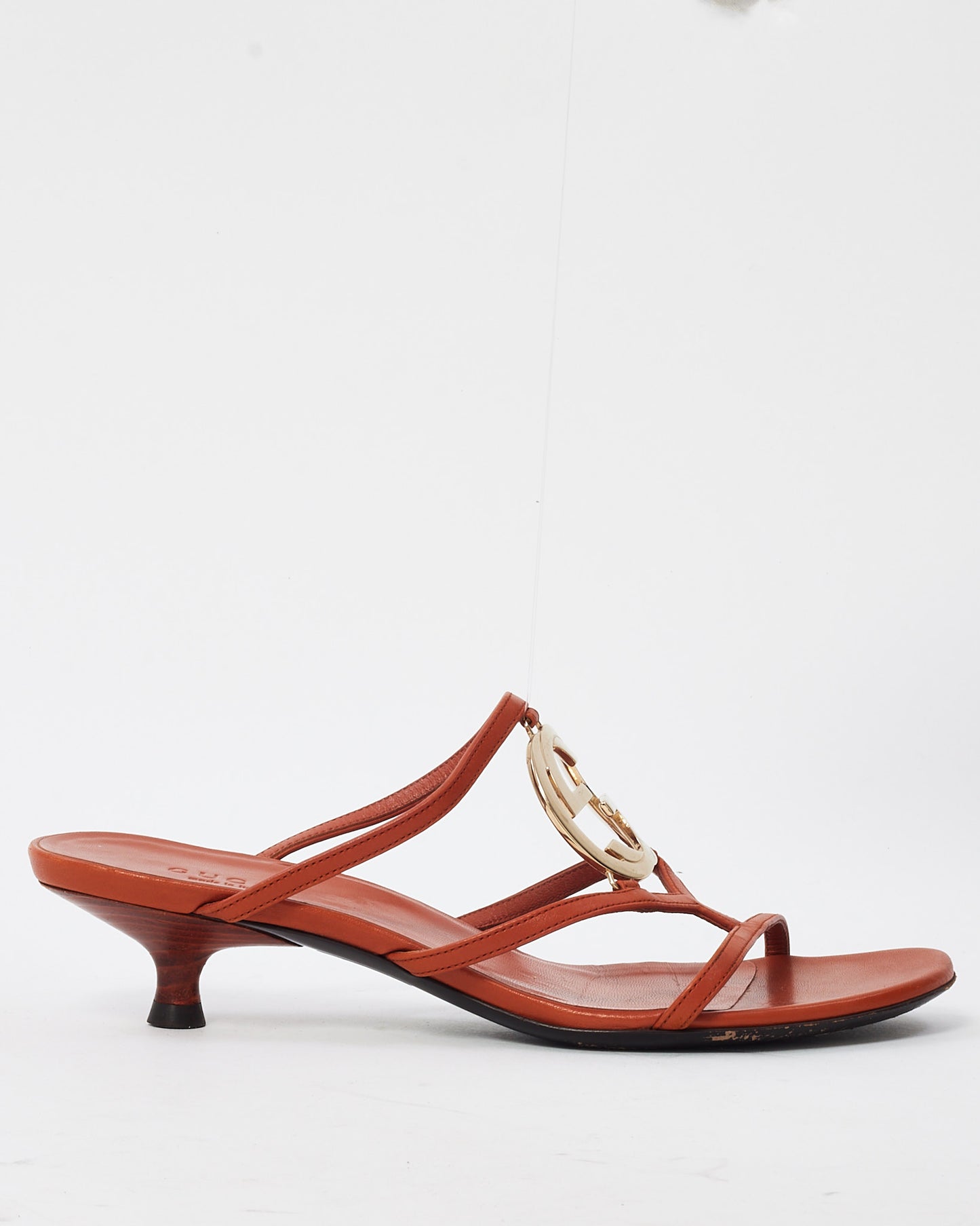 Gucci Vintage Orange Leather Strappy GG Heart Logo Kitten Heels - 35