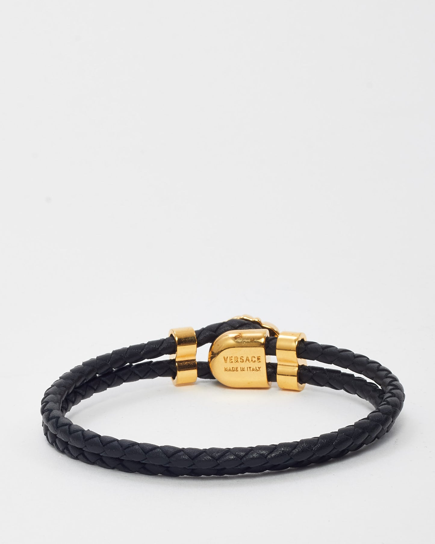 Versace Black Leather and Gold La Medusa Bracelet