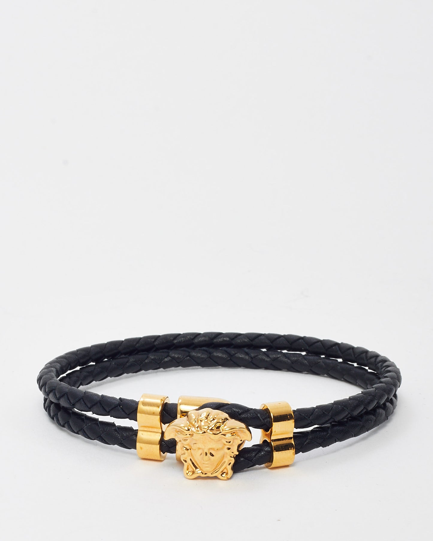 Versace Black Leather and Gold La Medusa Bracelet