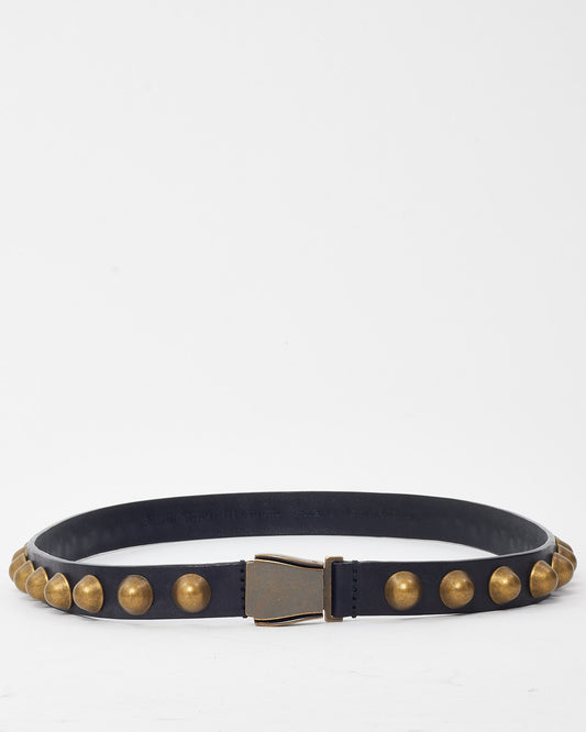 Balenciaga Black Leather Brushed Gold Studded Belt - 70/28
