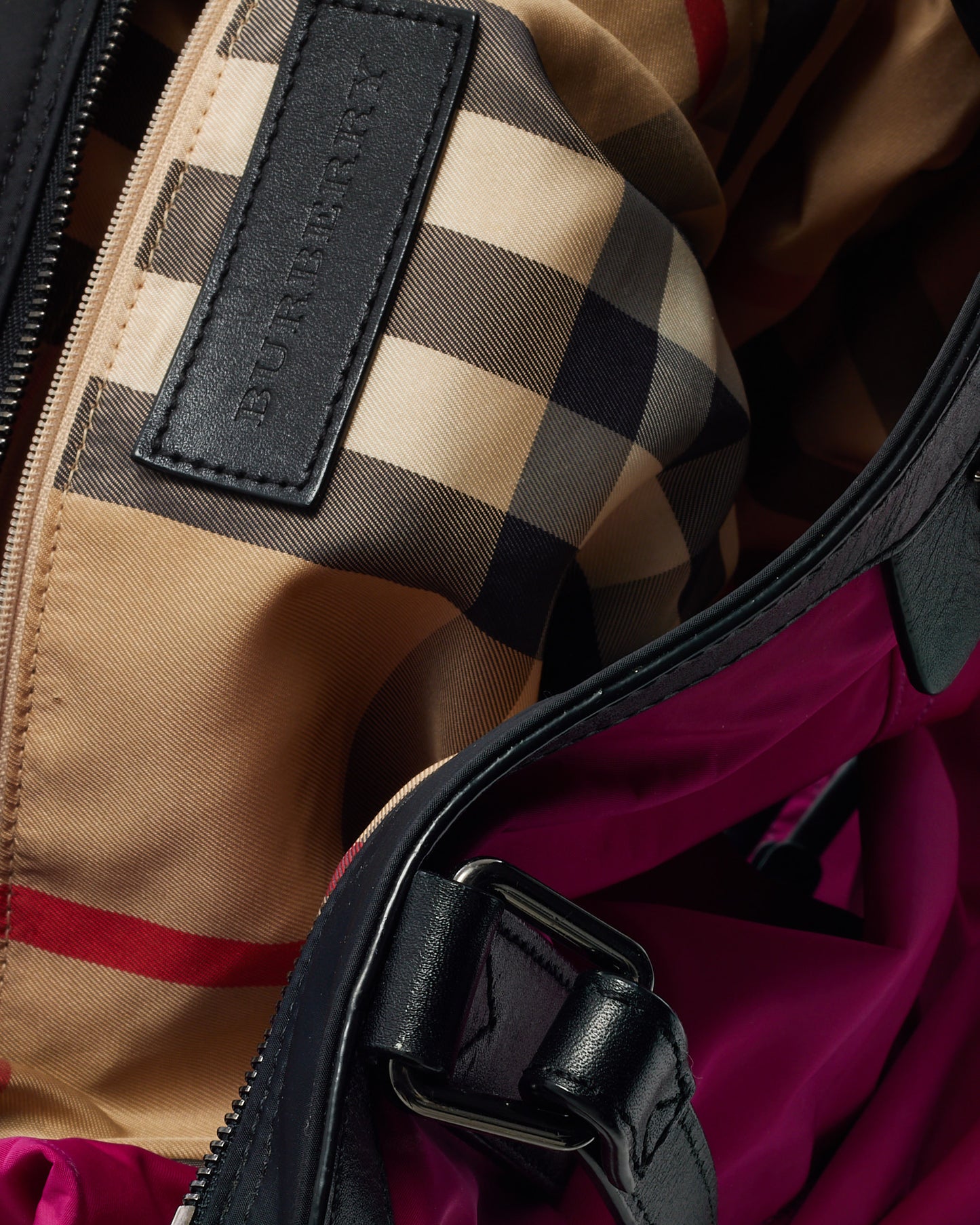 Burberry Pink Nylon Check Interior Package Tote Bag