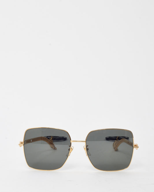 Gucci Gold Metal Oversize Square GG0724S Sunglasses with Chain GG Logo Charms