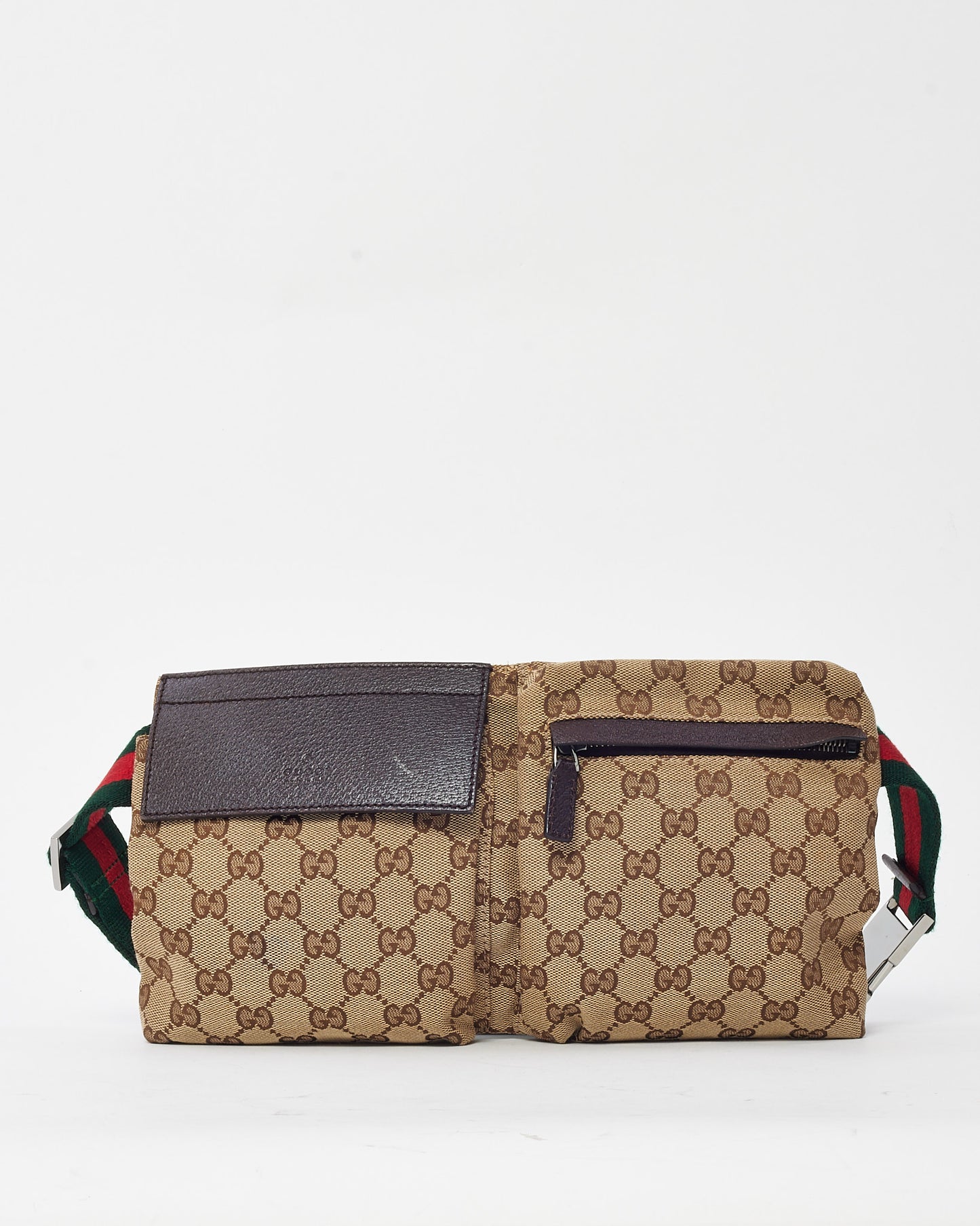 Gucci Beige and Brown Monogram GG Canvas Double Pocket Belt Bag