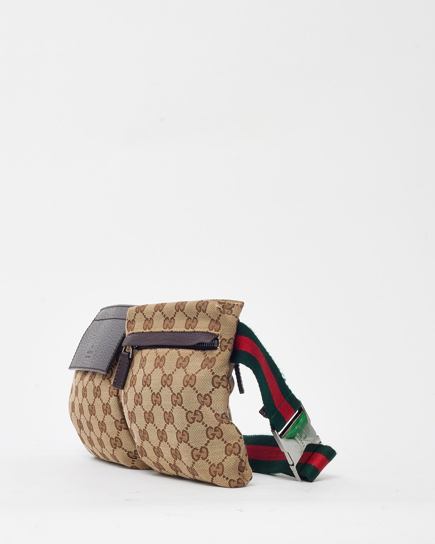 Gucci Beige and Brown Monogram GG Canvas Double Pocket Belt Bag