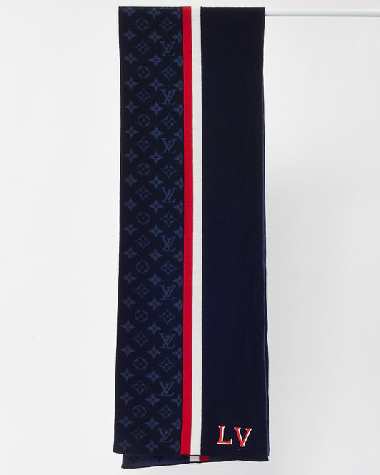Louis Vuitton Navy Monogram Wool Varsity Muffler Scarf