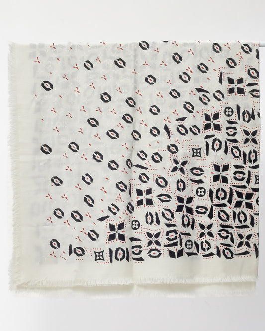 Louis Vuitton White/Black/Red Graphic Print and Monogram Wool/Silk Shawl Scarf