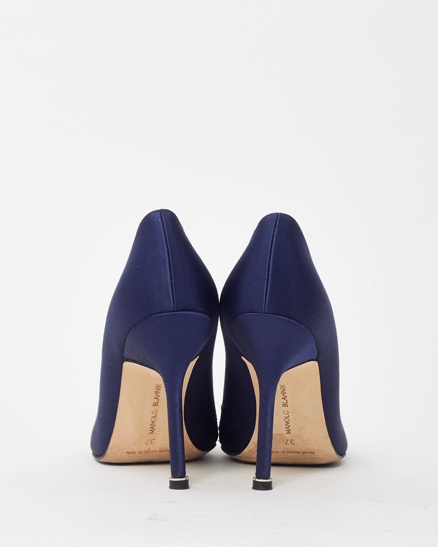 Manolo Blahnik Navy Satin Jewel Buckle Hangisi Pumps - 37