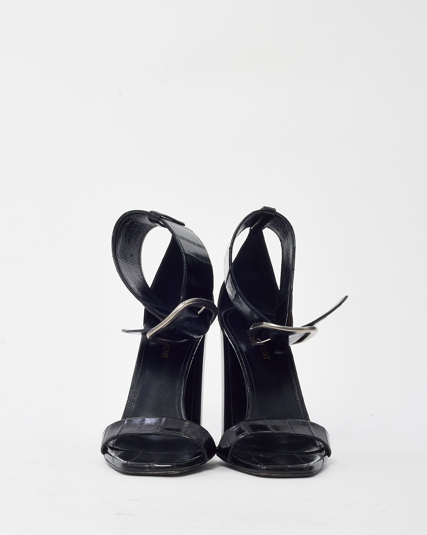 Saint Laurent Black Croc Embossed Leather Lou Lou 105 Buckle Sandals - 39