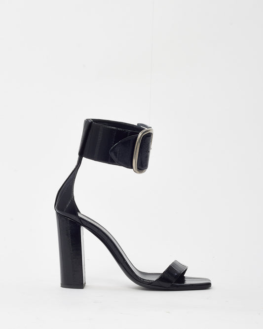 Saint Laurent Black Croc Embossed Leather Lou Lou 105 Buckle Sandals - 39