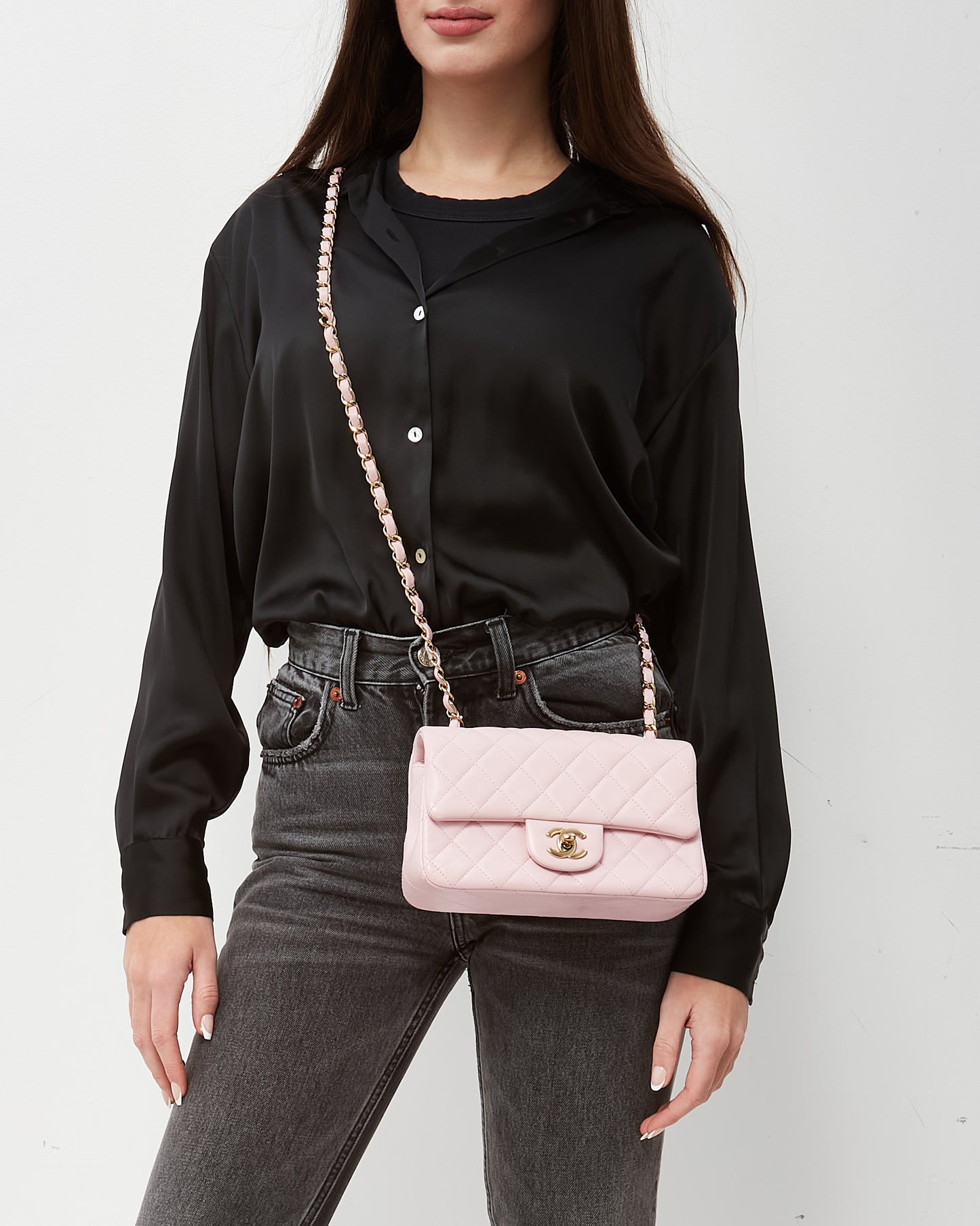 Chanel Pink Lambskin Leather Mini Rectangular Flap Bag GHW