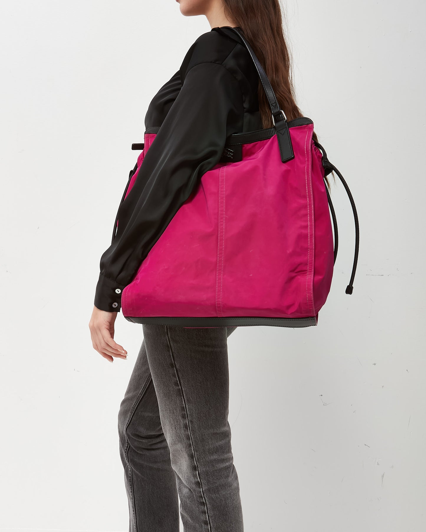 Burberry Pink Nylon Check Interior Package Tote Bag