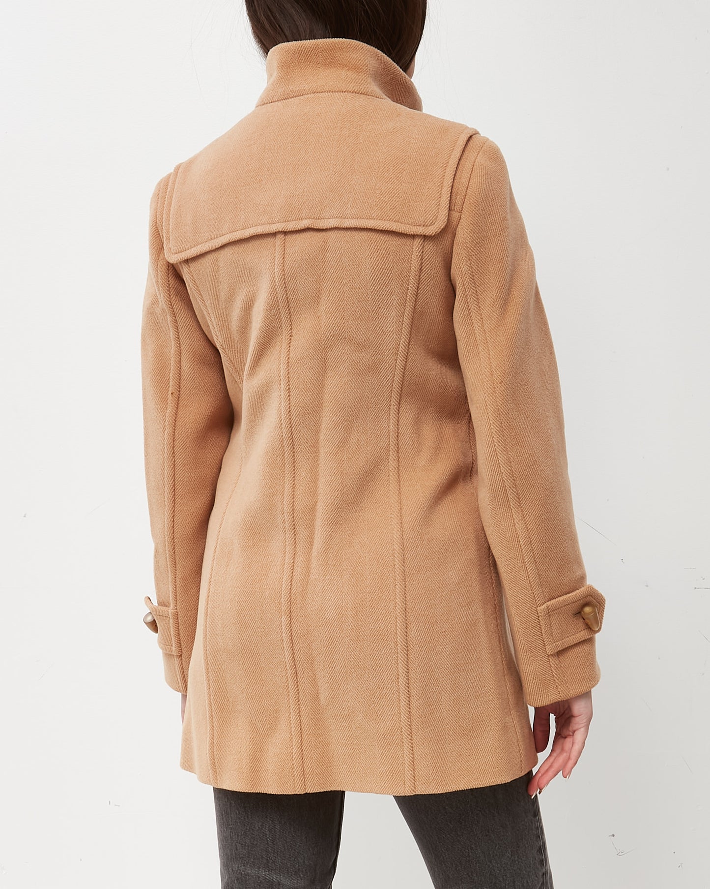 Burberry Beige Wool and Brown Leather Toggle Button Duffle Coat - 38/ US 4