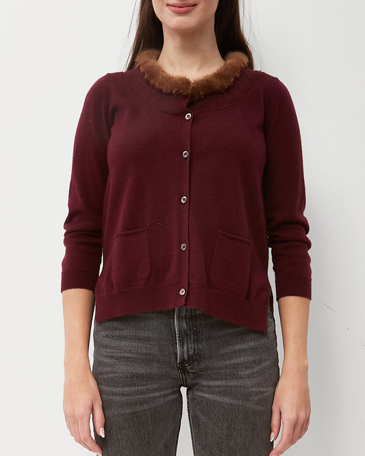 Prada Burgundy Long Sleeve Cashmere and Brown Mink Fur Cardigan - 42/ US 6