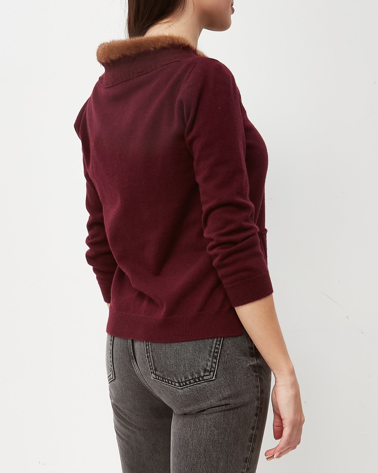 Prada Burgundy Long Sleeve Cashmere and Brown Mink Fur Cardigan - 42/ US 6