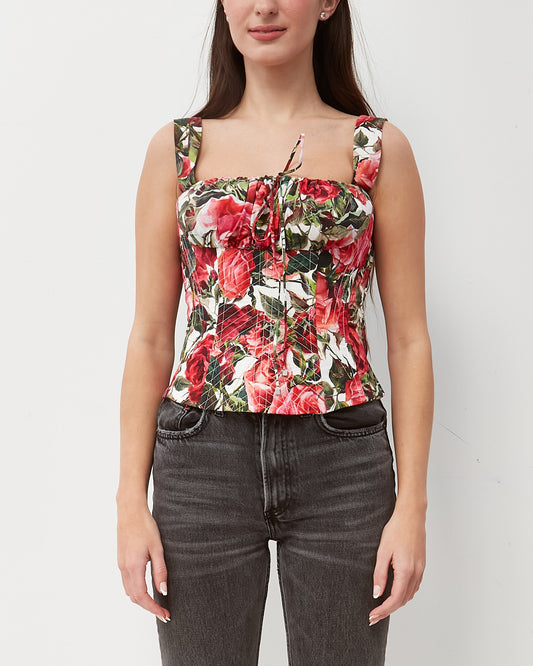 Dolce & Gabbana Red and White Floral Print Lace-Up Corset Top - 40 IT / US 4