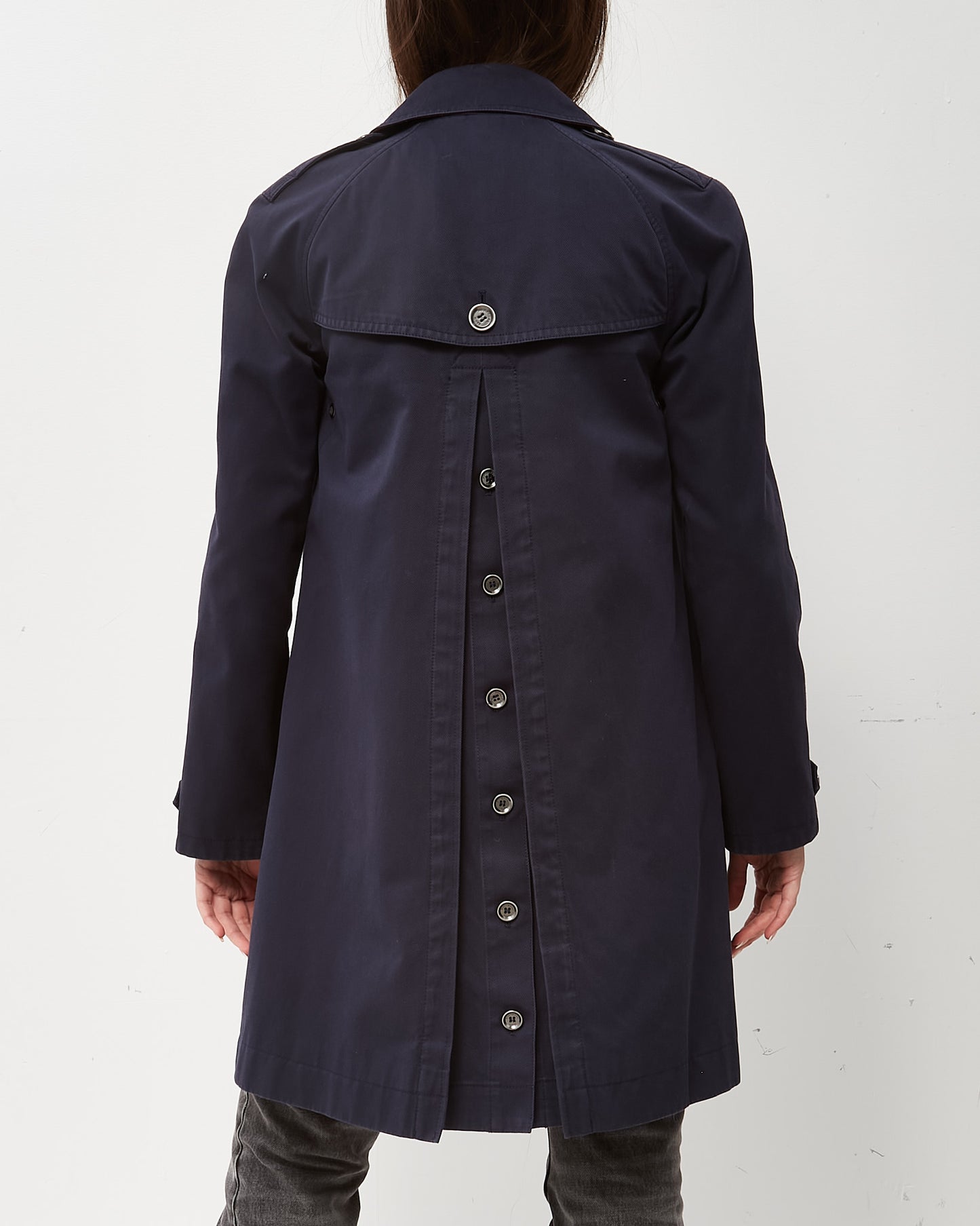 Burberry Navy Cotton Check Lining A-Line Trench Coat - US 4