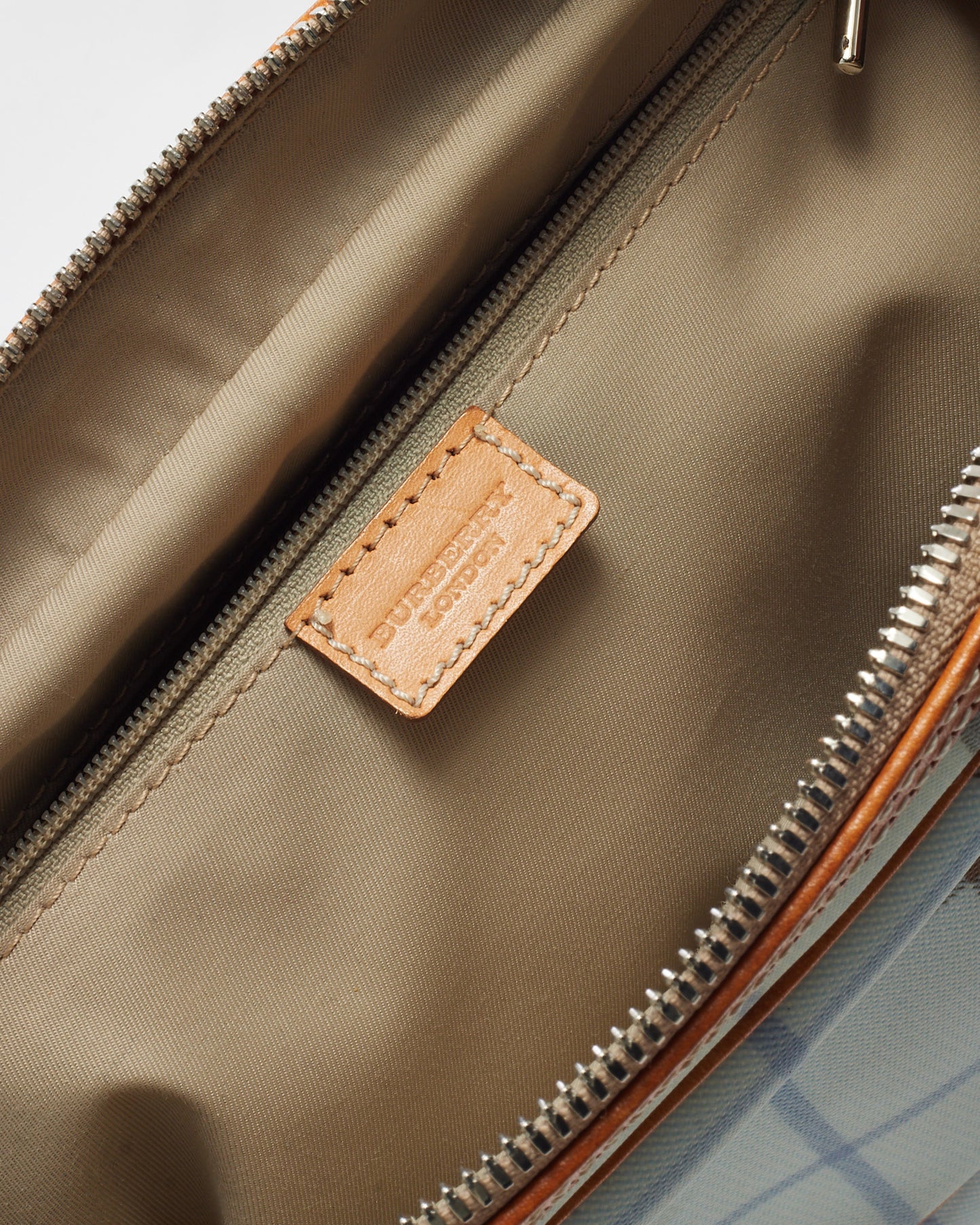 Burberry Vintage Tan Leather and Light Blue House Check Coated Canvas Doctor Bag