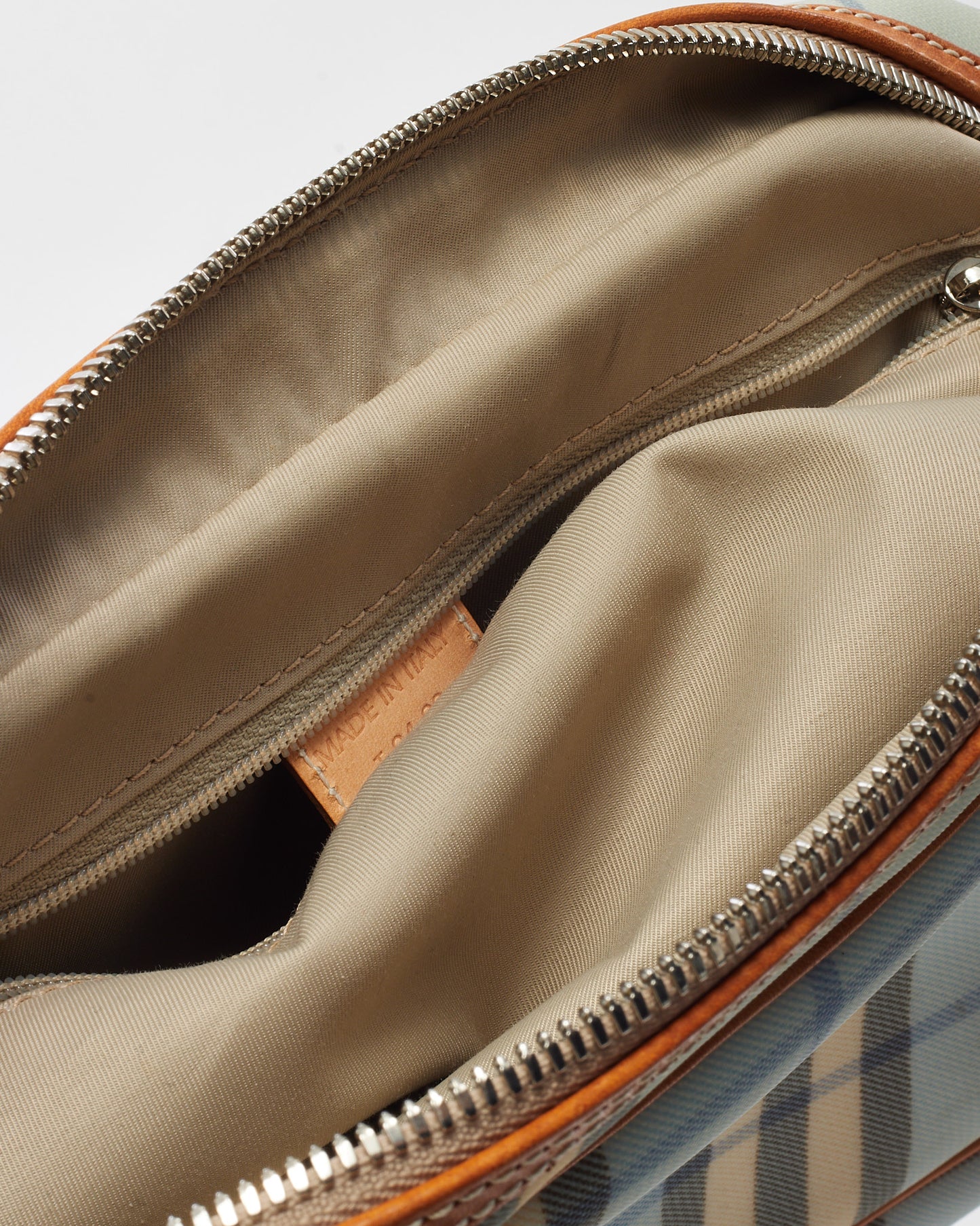 Burberry Vintage Tan Leather and Light Blue House Check Coated Canvas Doctor Bag