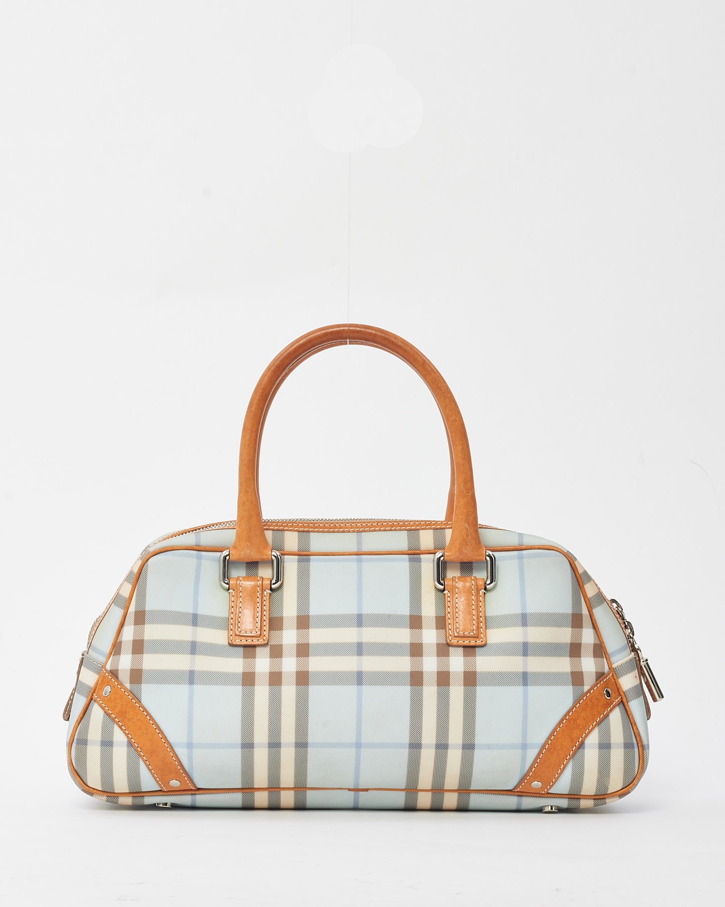 Burberry Vintage Tan Leather and Light Blue House Check Coated Canvas Doctor Bag